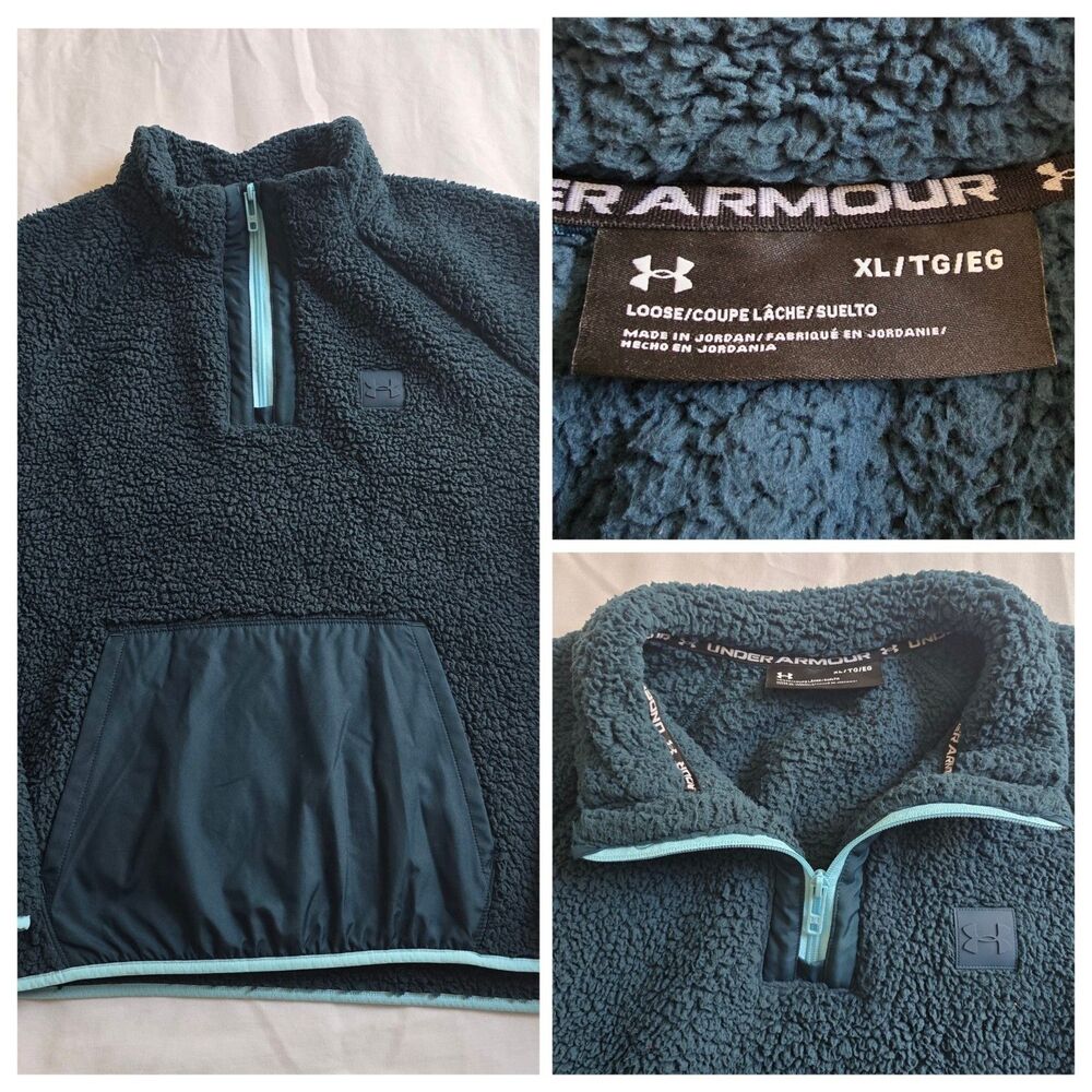 Under Armour Sherpa Fleece Mock Neck Pullover Womens XL Blue 1/4 Zip Deep Pile